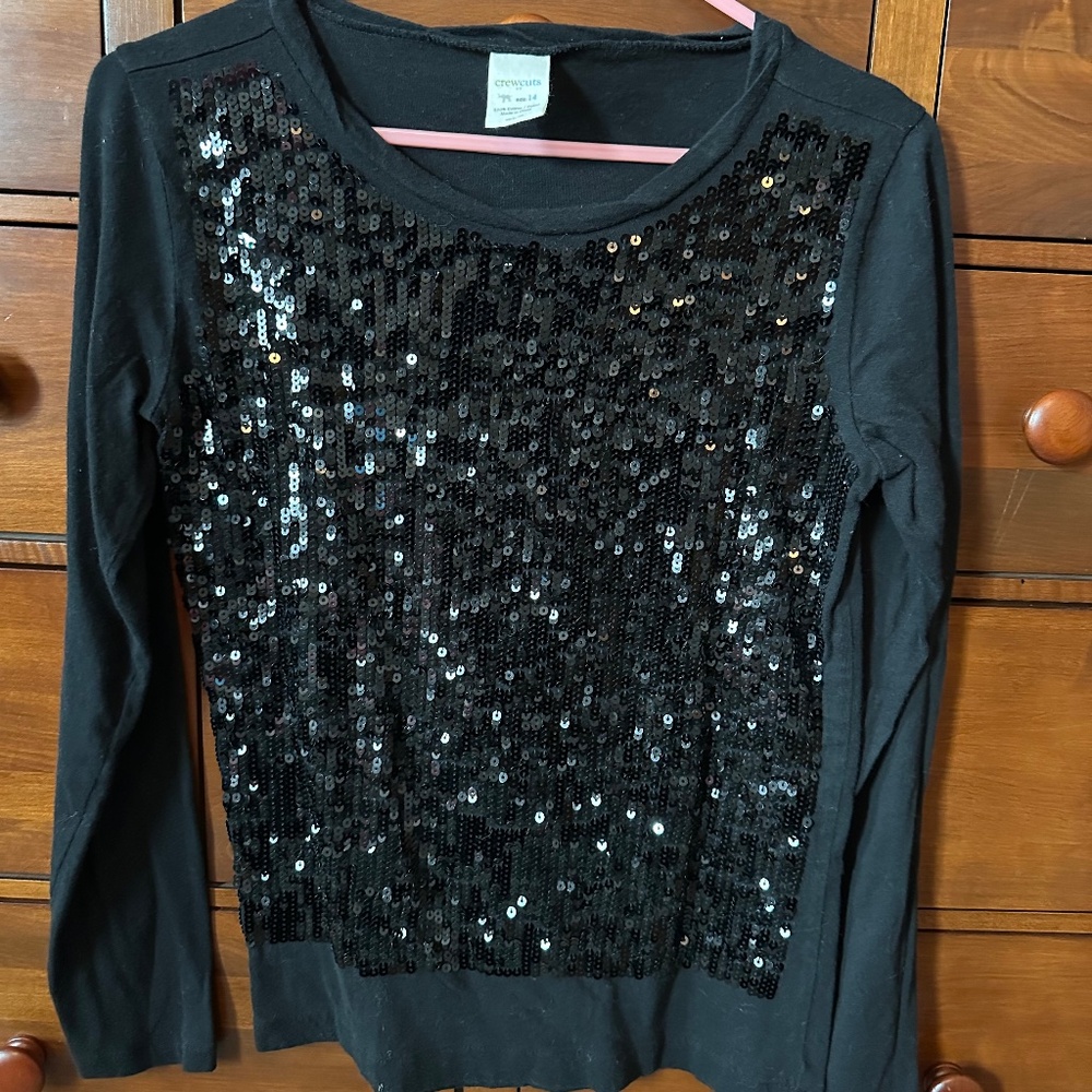 JCrew black sequined long sleeve shirt